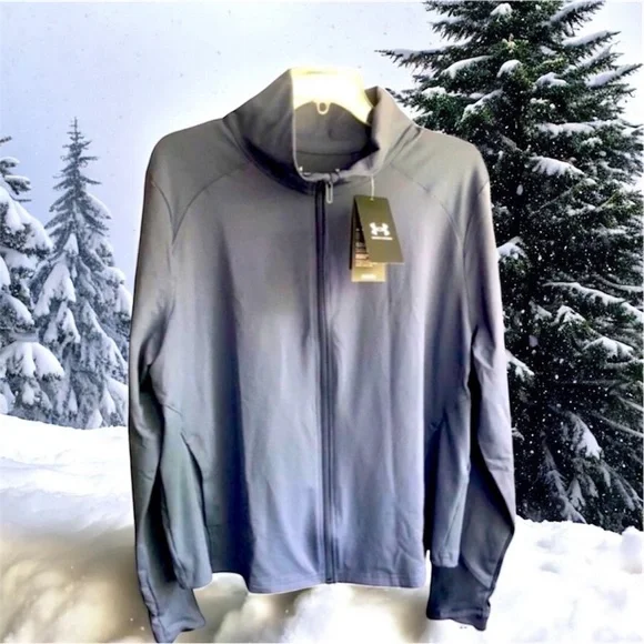 Size 1X NWT Under Armour Athletic Jacket ($80) Zippered Gray/Blue - Picture 1 of 11